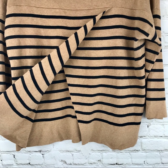 Loft Striped Tan Sweater Asymmetrical Split Back - Picture 4 of 7